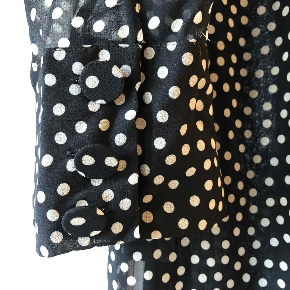 NWT ZARA High Collar Polka Dot Chiffon Long Sleeve Midi Dress Black\White XL - Picture 7 of 8